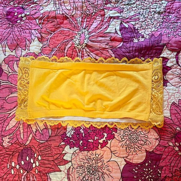 NWOT Free People Seamless Lace Bandeau in Golden Yellow size M/L - Picture 2 of 6